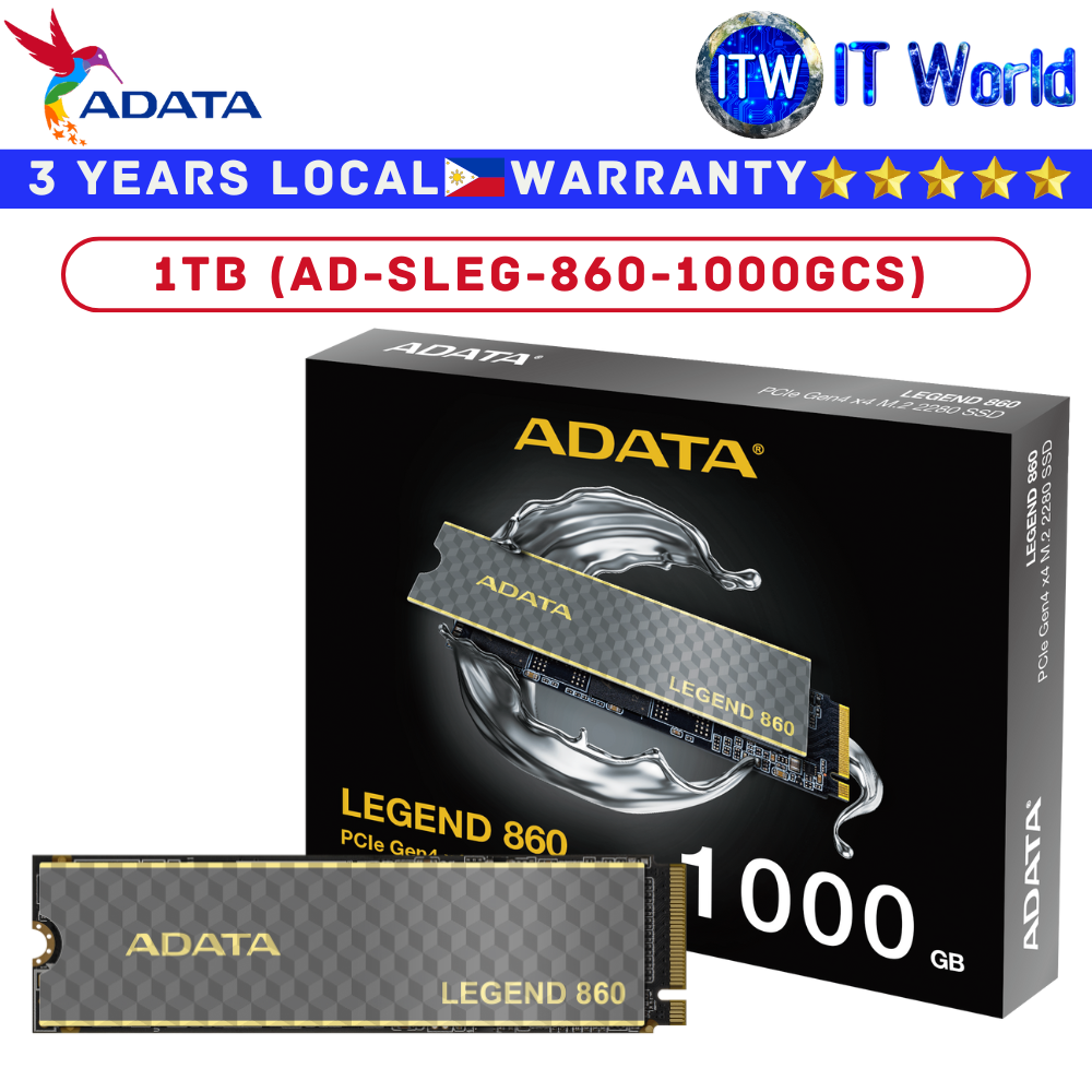 Adata NVMe SSD M 2 NVMe SSD Legend 860 M.2 2280 3D NAND Internal w/o heatsink 1TB (AD-SLEG-860-1000GCS)