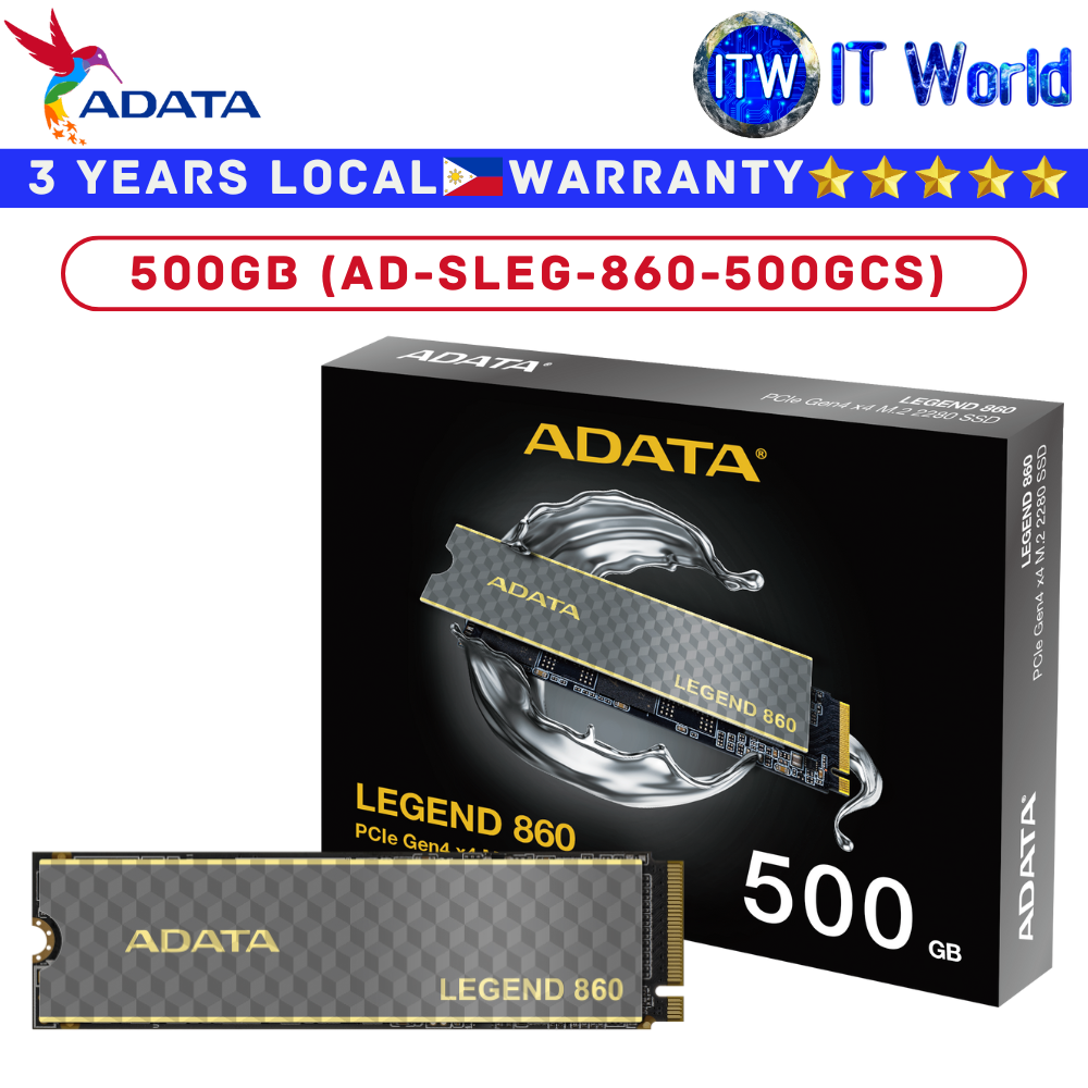 Adata NVMe SSD M 2 NVMe SSD Legend 860 M.2 2280 3D NAND Internal w/o heatsink 500GB (AD-SLEG-860-500GCS)