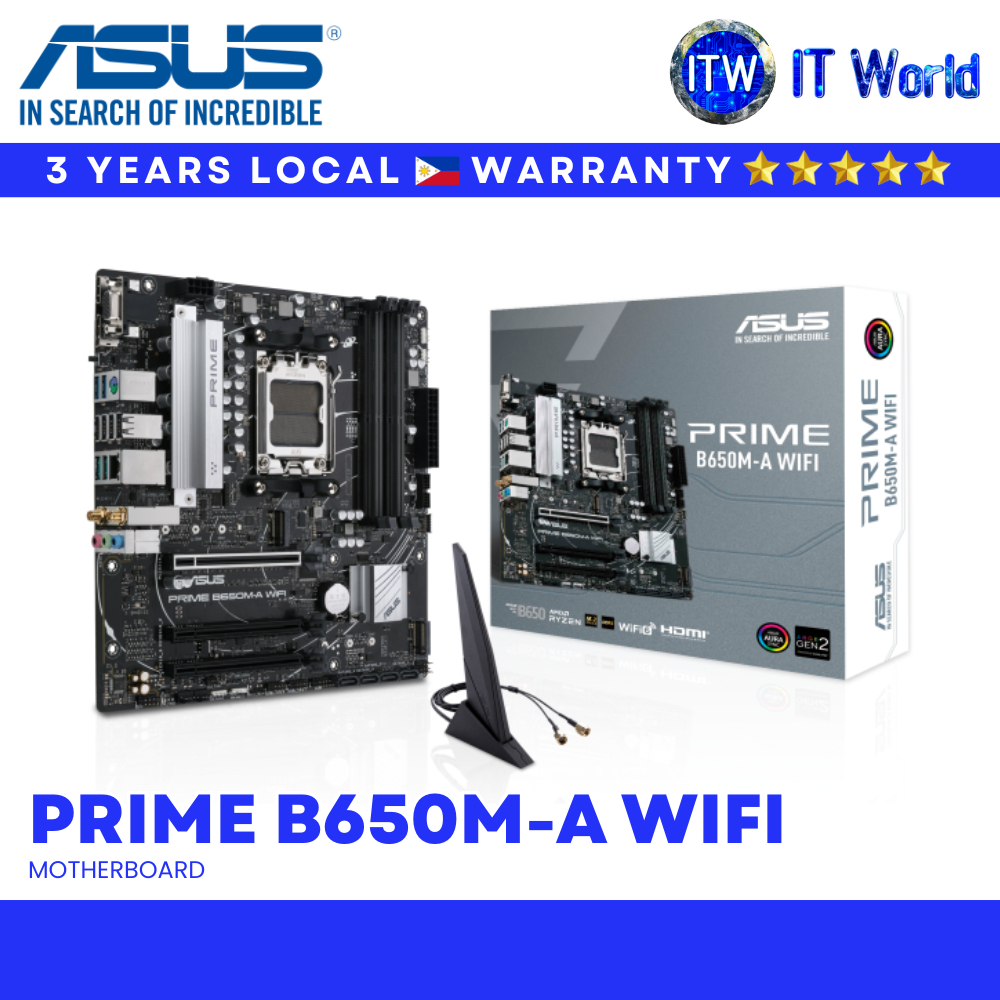 ASUS PRIME B650M-A WIFI Motherboard AM5 DDR5 PCIe 5.0 Wi-Fi 6 Aura Sync RGB | itw