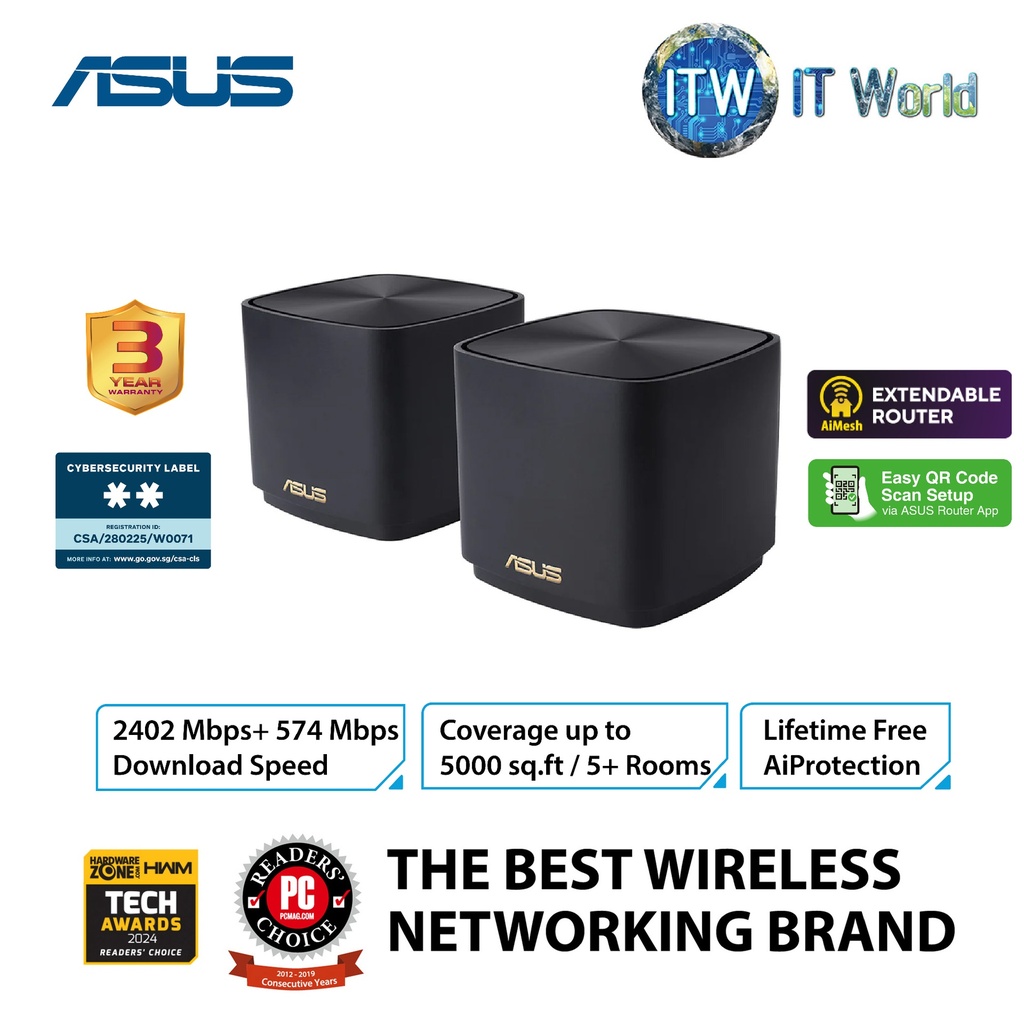 Asus ZenWifi XD5 AX3000 Dual-Band Mesh Wifi 6 System Router - (2-Pack) Black