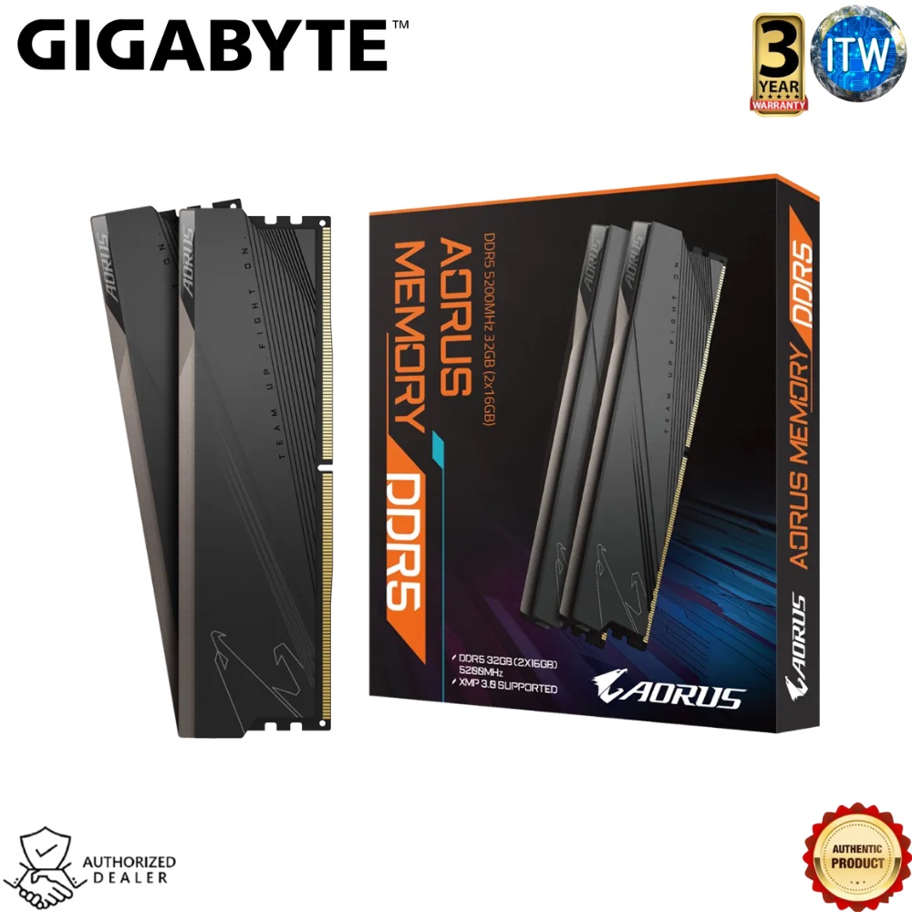Gigabyte Aorus Memory - 32GB (2x16GB) 5200MHz DDR5 Memory Kit (GP-ARS32G52D5)