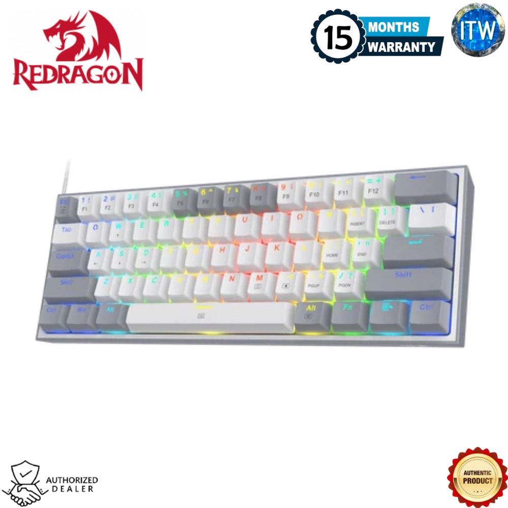 Redragon K617 FIZZ 60%, 61Keys Wired RGB Mechanical Gaming Keyboard w/ White&amp;Grey Mixed-Color Keycaps