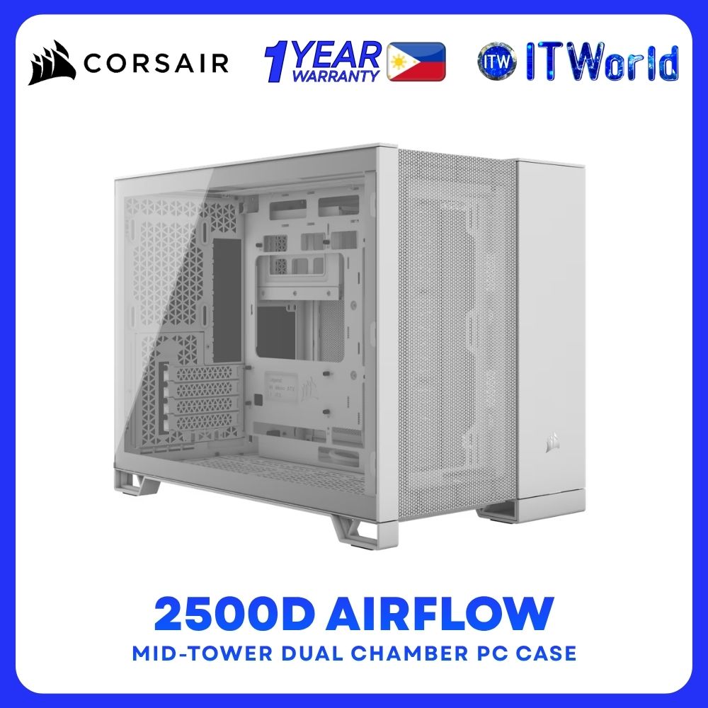 Corsair 2500D Airflow Mid-Tower Case - White / Dual Chamber / Mesh / ATX / mATX / ITX / USB-C / CC-9011264-WW