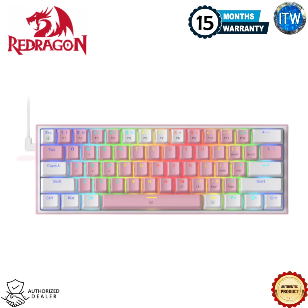 Redragon K617 FIZZ 60%, 61Key Wired RGB Gaming Mechanical Keyboard w/ Pink&amp;White Mixed-Color Keycaps