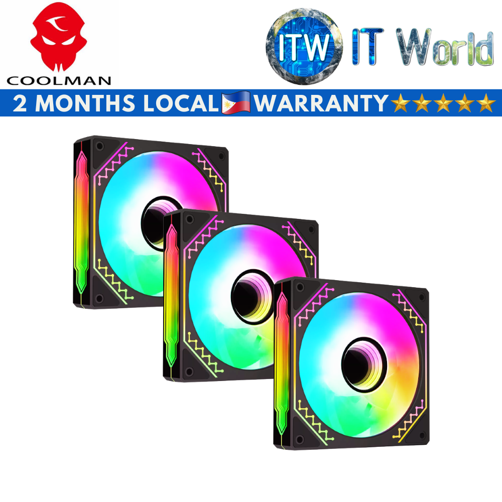 Coolman CM-03 Infinity Mirror LED ARGB Cooling Fans - 3 in 1 Pack (Black/White)