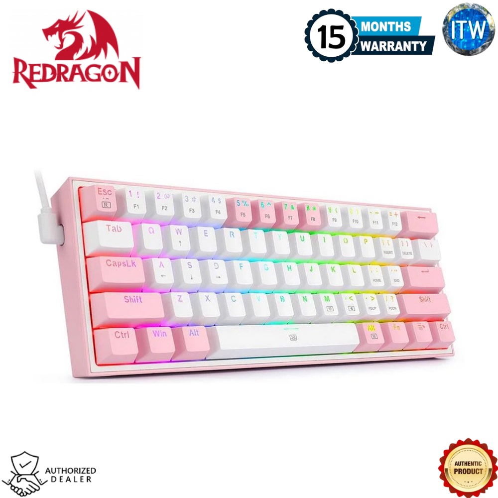 Redragon K617 FIZZ 60%, 61 Keys Mechanical Wired RGB Gaming Keyboard, White&amp;Pink Mixed-Color Keycaps