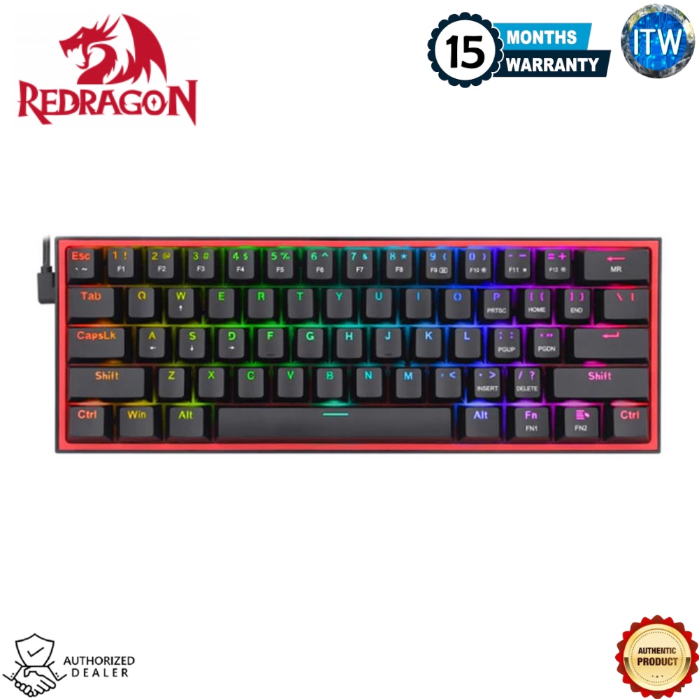 Redragon Fizz K617 RGB - Matrix 61 Keys, 60% Wired Mechanical Gaming Keyboard (Black)