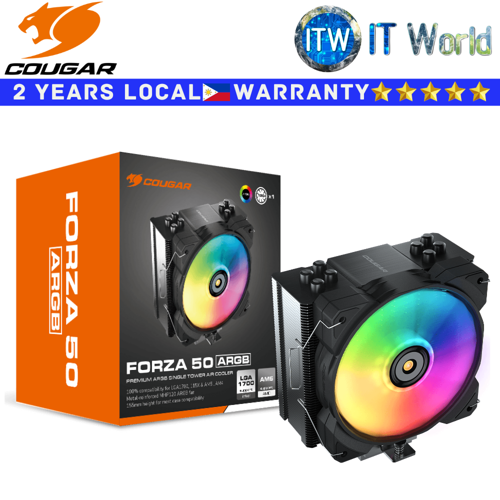 Cougar CPU Cooler Fan Forza 50 ARGB MHP120 Single Tower Air Cooler Hydro Dynamic Bearing