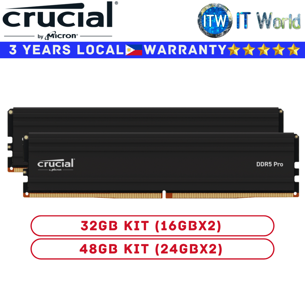 Itw | Crucial DDR5 RAM 32GB/48GB 6000Mhz Unbuffered UDIMM Desktop Memory (32GB Kit (16GBx2))