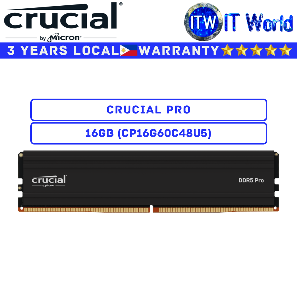 Crucial DDR5 RAM 16GB (1x16GB) 6000Mhz Pro UDIMM Unbuffered Single Kit Desktop Memory (CP16G60C48U5)