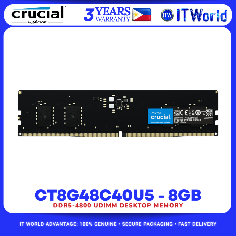 Crucial CT8G48C40U5 DDR5 RAM 8GB 4800MHz UDIMM Desktop Memory itw