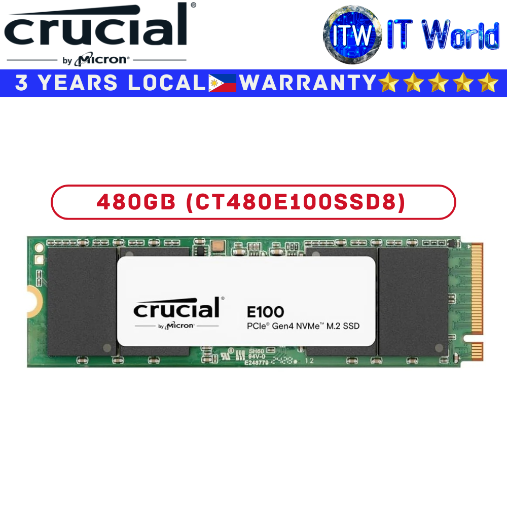 Crucial SSD M 2 NVMe M2 NVMe E100 M.2 2280 NVMe PCIe Gen4 x4 Internal SSD 480GB (CT480E100SSD8)