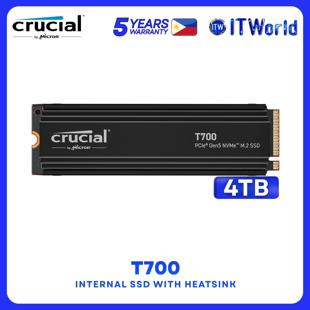 Crucial T700 4TB PCIe Gen 5.0x4 NVMe M.2 2280 Internal SSD with Heatsink - CT4000T700SSD5