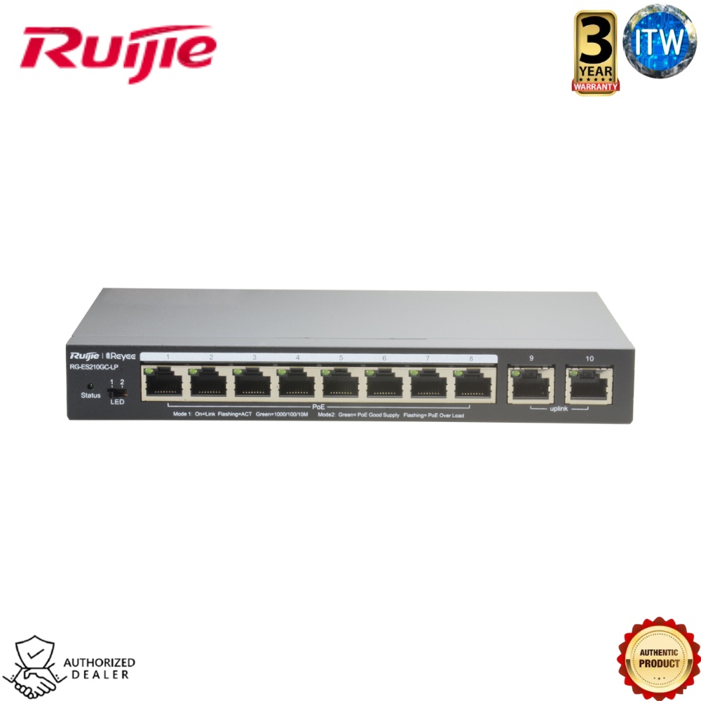 ITW | Ruijie RG-ES210GC-LP 10-Port Gigabit Smart Cloud Managed PoE Switch (RG-ES210GC-LP)