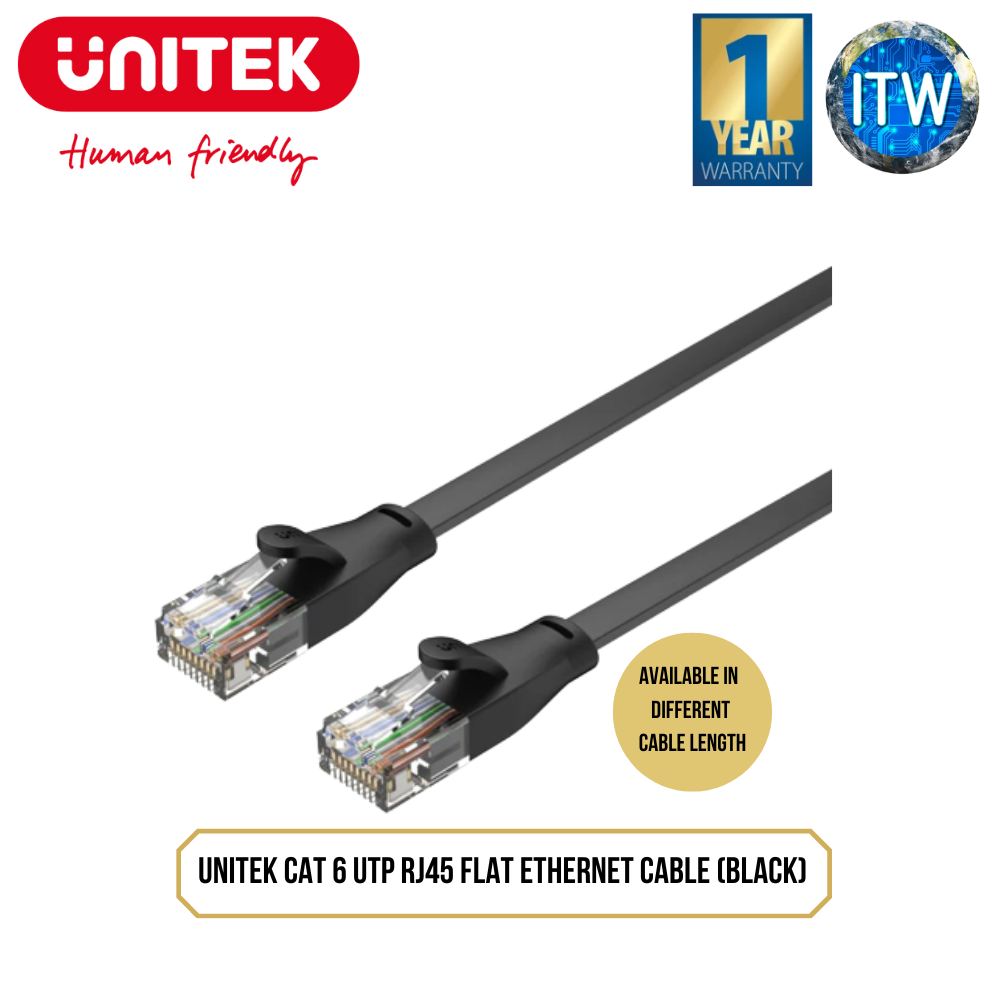 Unitek Cat 6 UTP RJ45 Flat Ethernet Cable (BLACK)