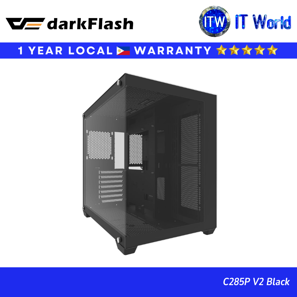 Darkflash C285P V2 ATX Tempered Glass Side Panel Dual Chamber Gaming PC Case (Black) | itw