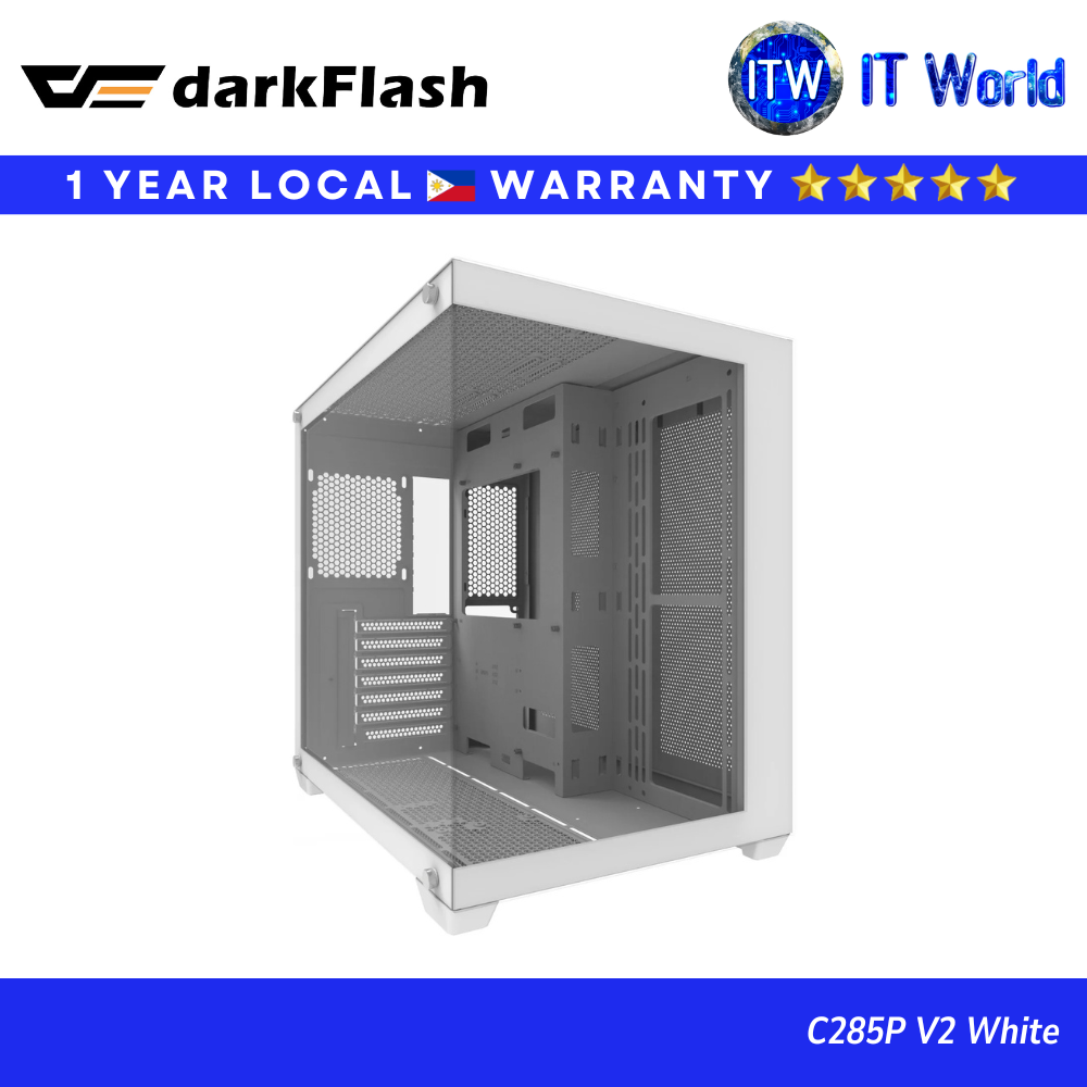 Darkflash C285P V2 ATX Tempered Glass Side Panel Dual Chamber Gaming PC Case (White) | itw
