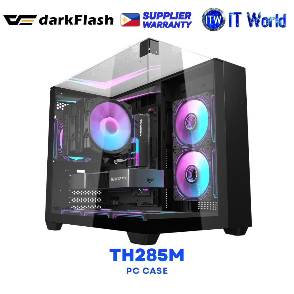 darkFlash TH285M M-ATX Three-Sided Tempered Glass Designed PC Case - Black