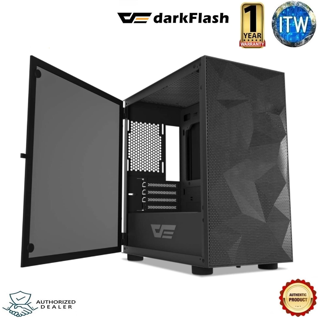 Darkflash DLM21 MESH Micro ATX Computer Case with Tempered Glass Side Panel & Mesh Front Panel (Black)