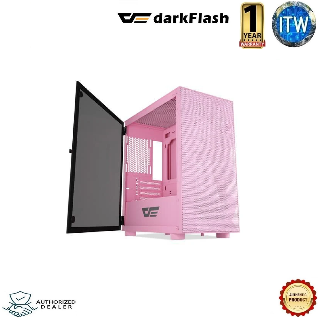 Darkflash DLM21 MESH Micro ATX Computer Case with Tempered Glass Side Panel & Mesh Front Panel (Pink)