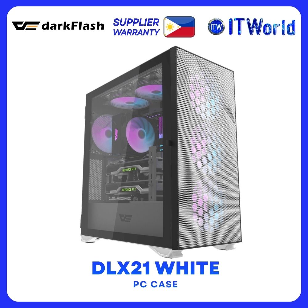 darkFlash DLX21 Mesh E-ATX Tempered Glass Hinged Side Panel PC Case - White itw