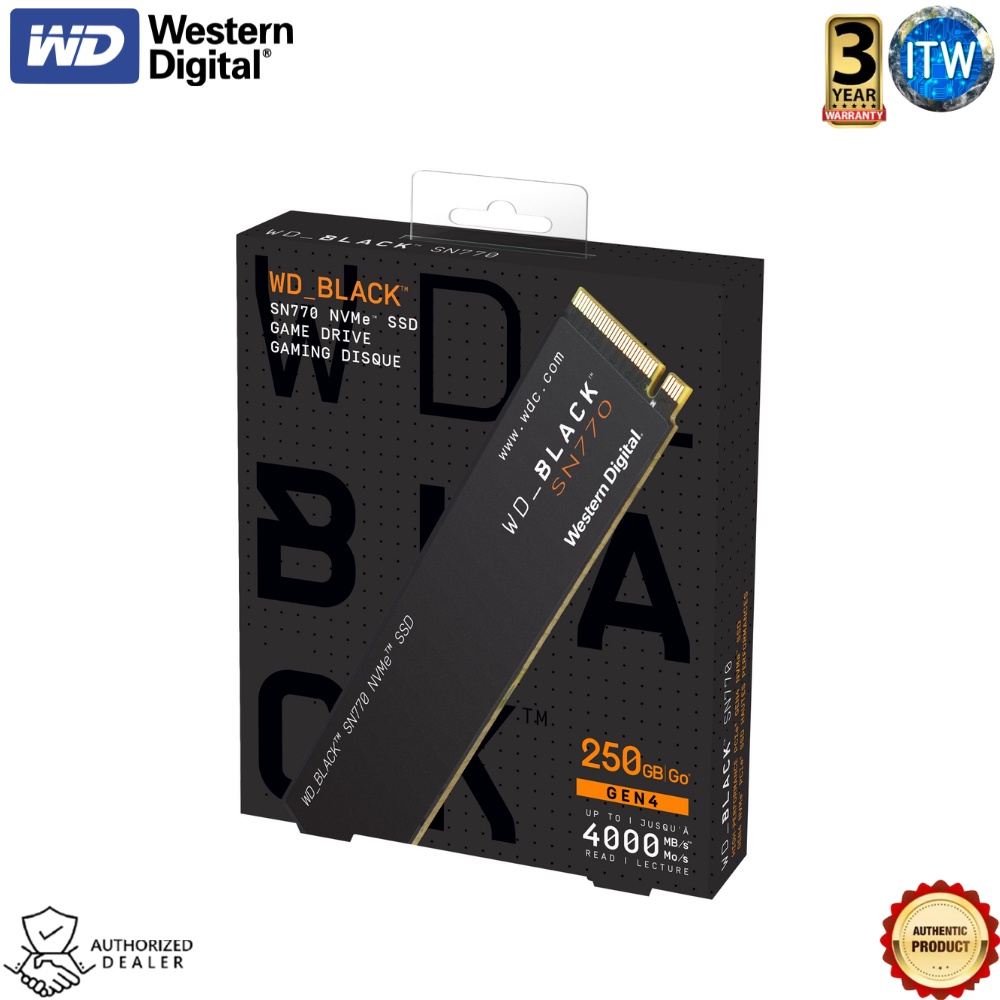 Western Digital SN770 WD Black 250GB - NVMe Gen4 PCIe, M.2 2280, Internal Gaming SSD (WDS250G3X0E)