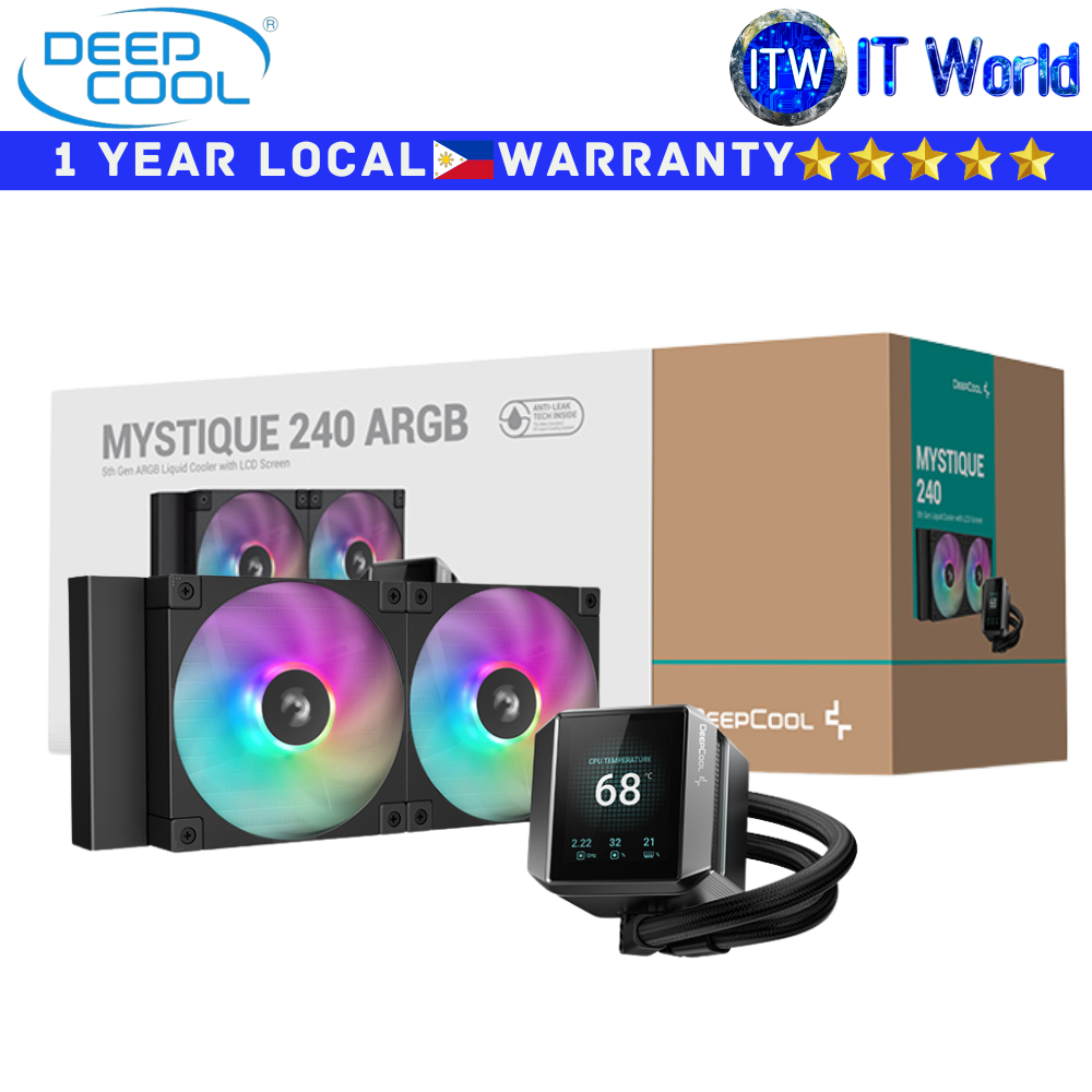 Deepcool CPU Cooler Fan Mystique 240 ARGB Liquid Cooler with LCD Screen