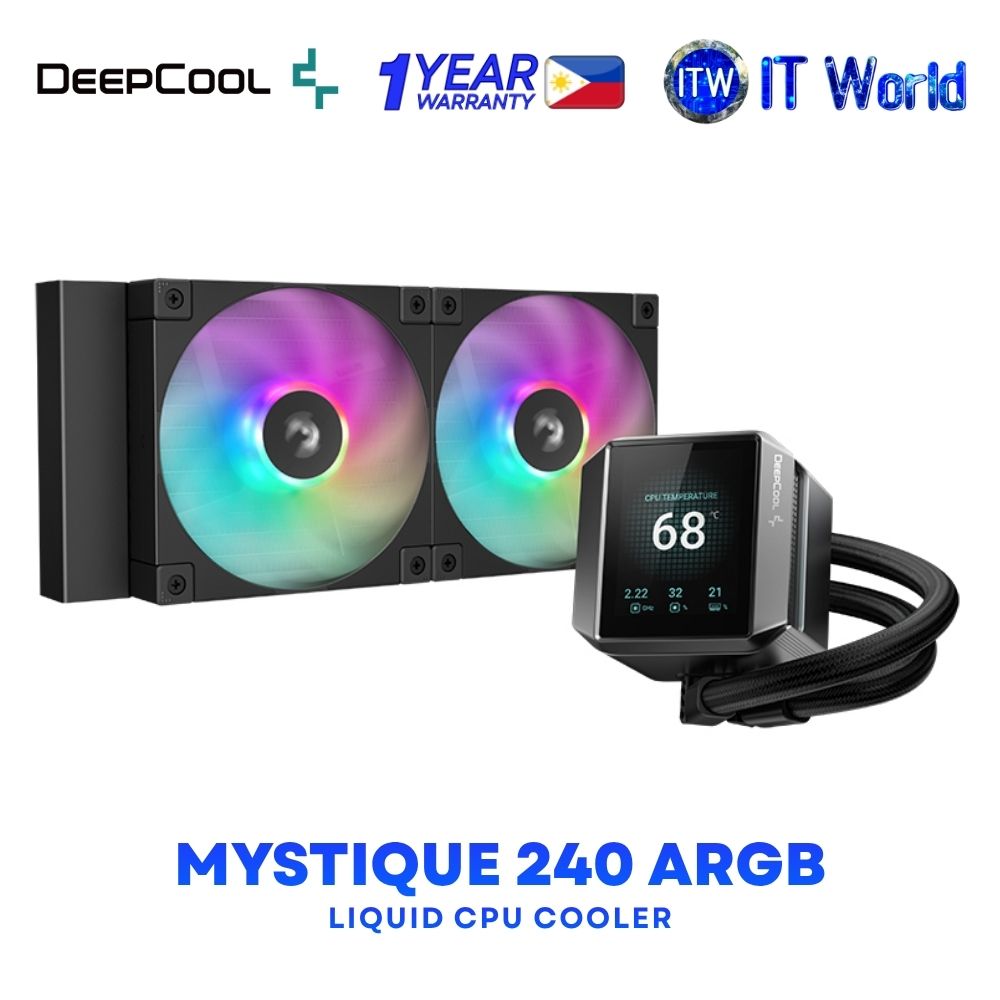 Deepcool Mystique 240 ARGB Liquid CPU Cooler with LCD Screen - Black R-LX550-BKADSNC-G-1