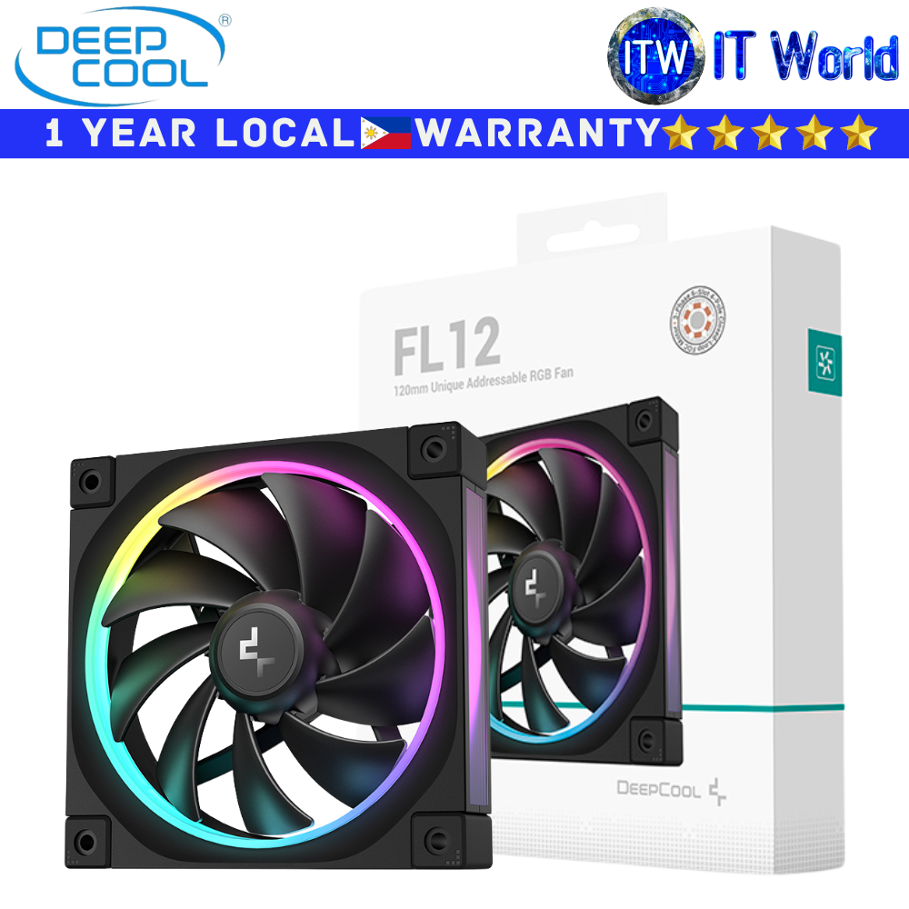 Deepcool Computer PC Fan FL12 120mm Addressable RGB Fluid Dynamic Bearing Fan Black (R-FL12-BKAPN1-G)