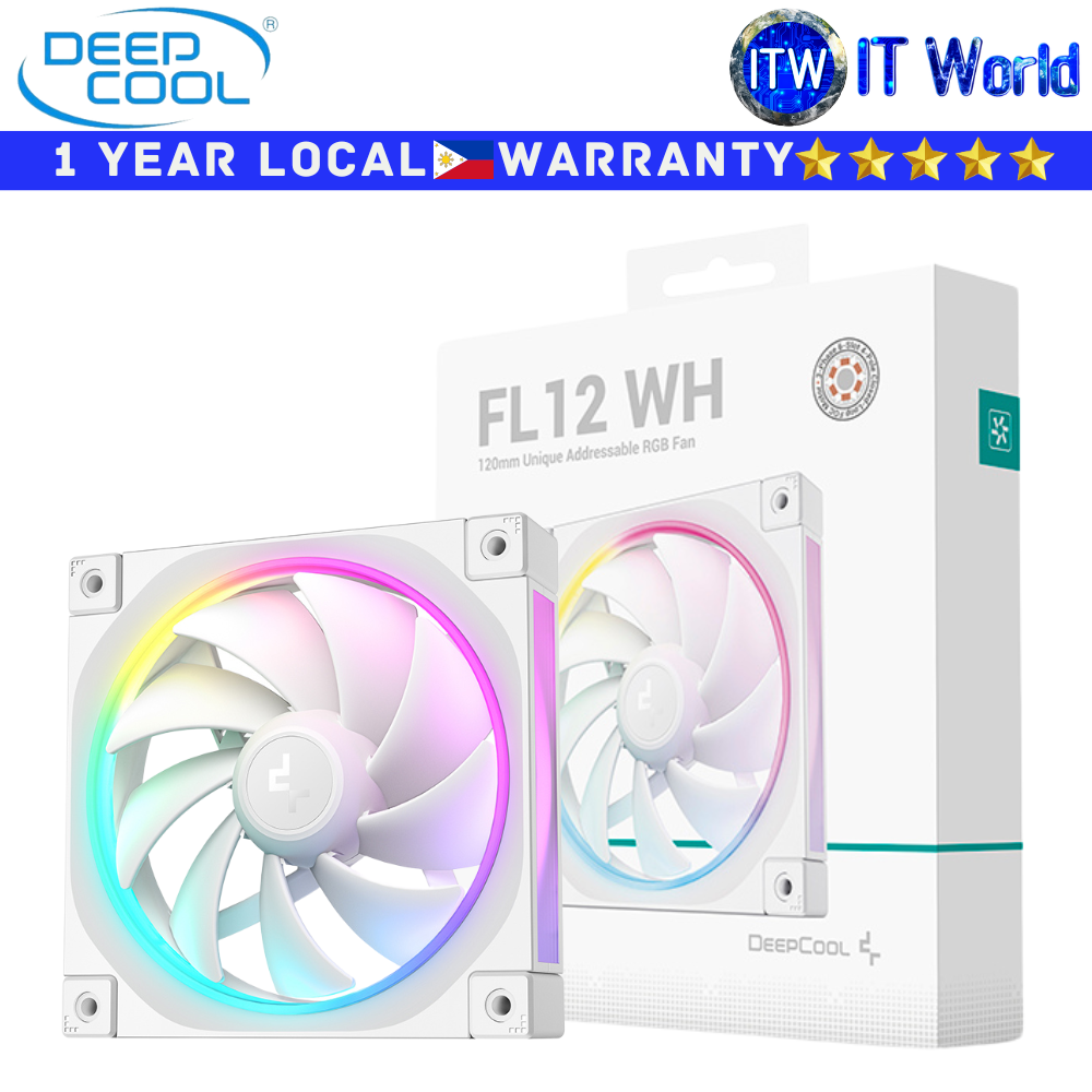 Deepcool Computer PC Fan FL12 120mm Addressable RGB Fluid Dynamic Bearing Fan White (R-FL12-WHAPN1-G)
