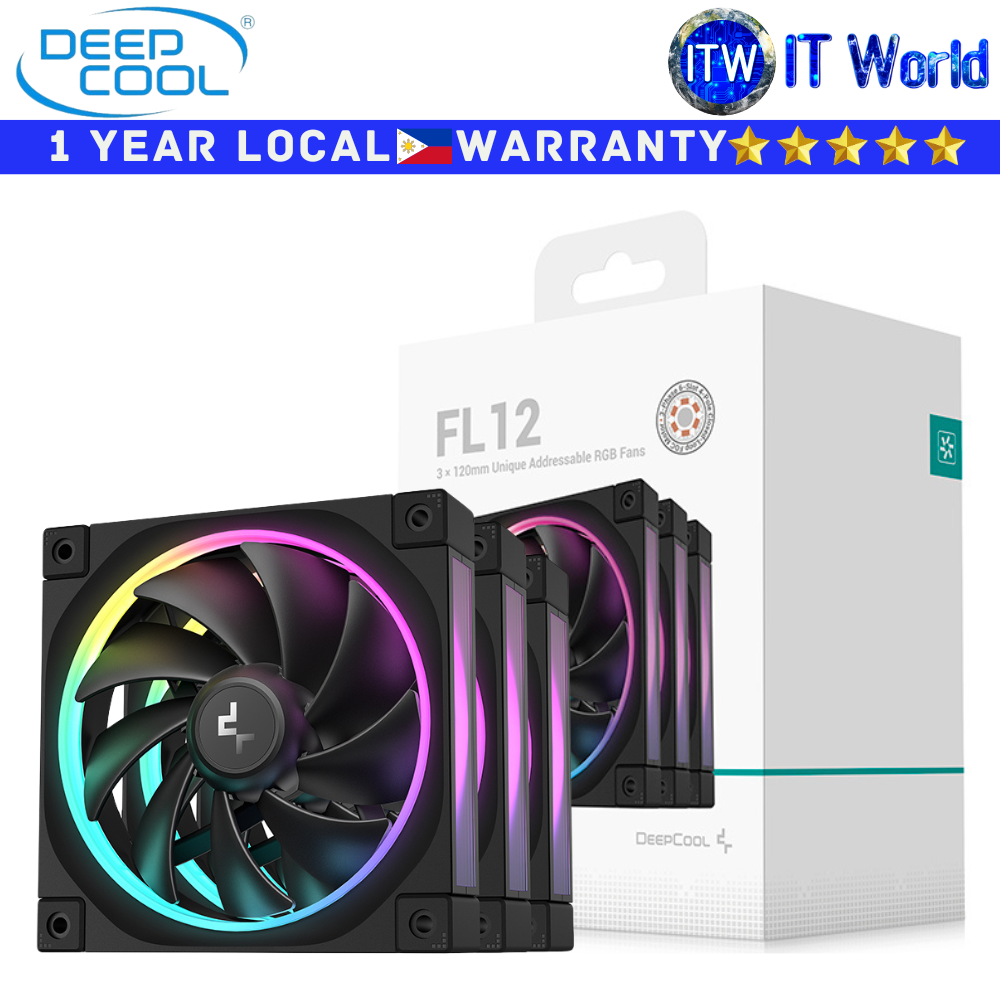 Deepcool Computer PC Fan FL12 3in1 120mm Addressable RGB Triple Fans Black (R-FL12-BKAPN3-G)