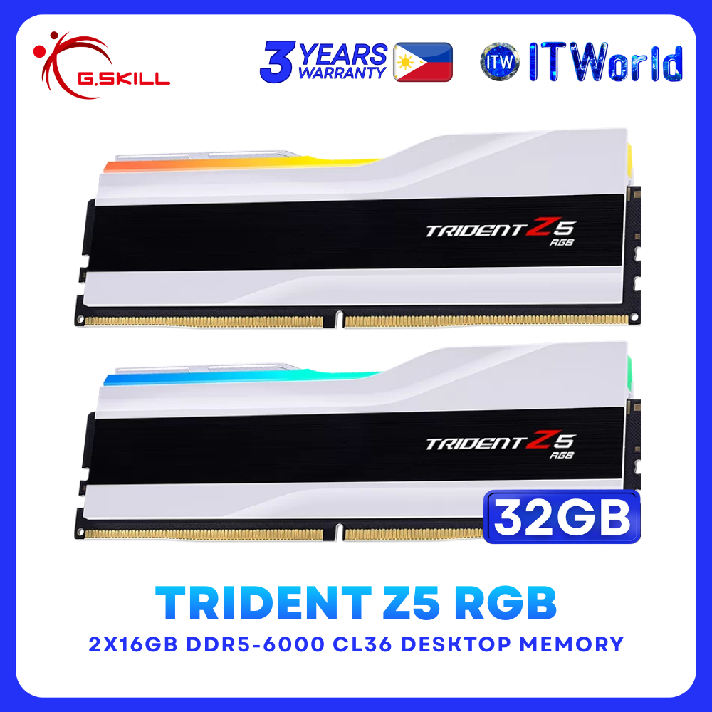 G.Skill DDR5 RAM 32GB (16GBx2) 6000Mhz Trident Z5 RGB Unbuffered (F5-6000J3636F16GX2-TZ5RW)