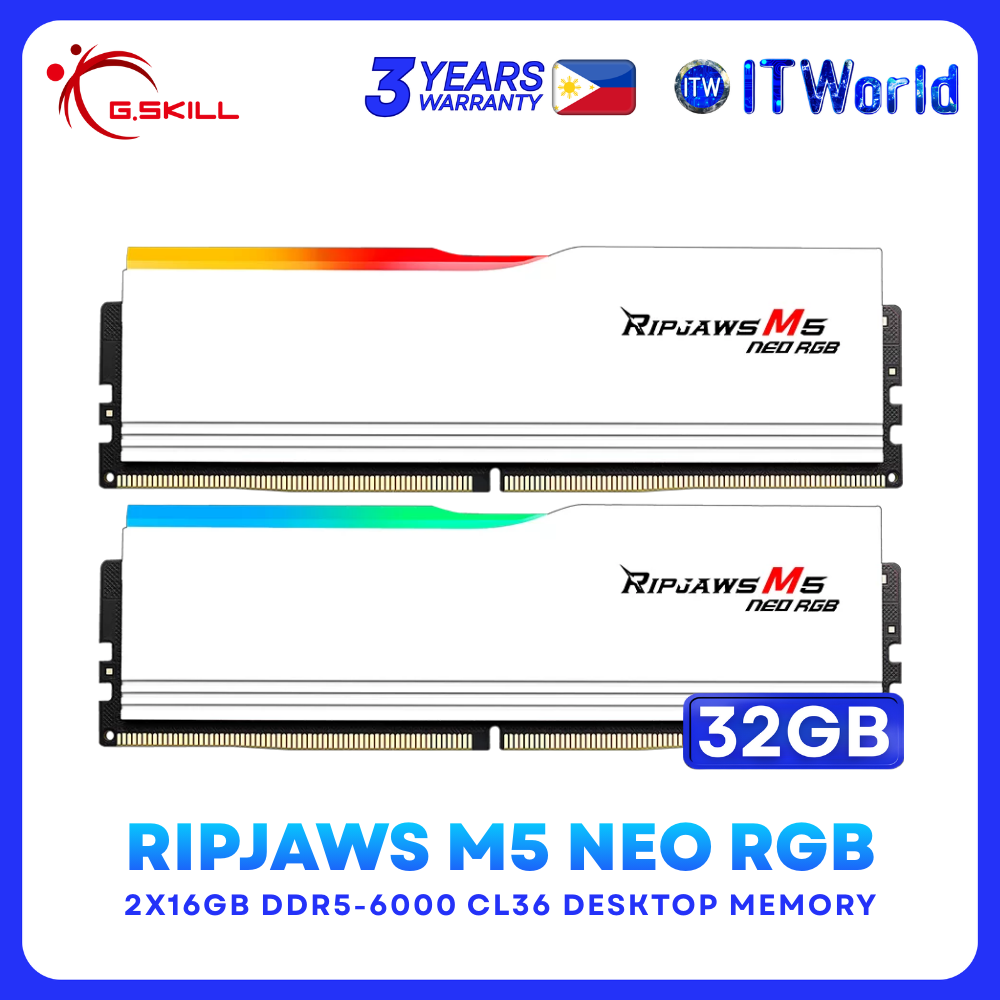 G.Skill DDR5 RAM 32GB (2x16GB) 6000Mhz Ripjaws M5 Neo RGB AMD Expo (F5-6000J3636F16GX2-RM5NRW)