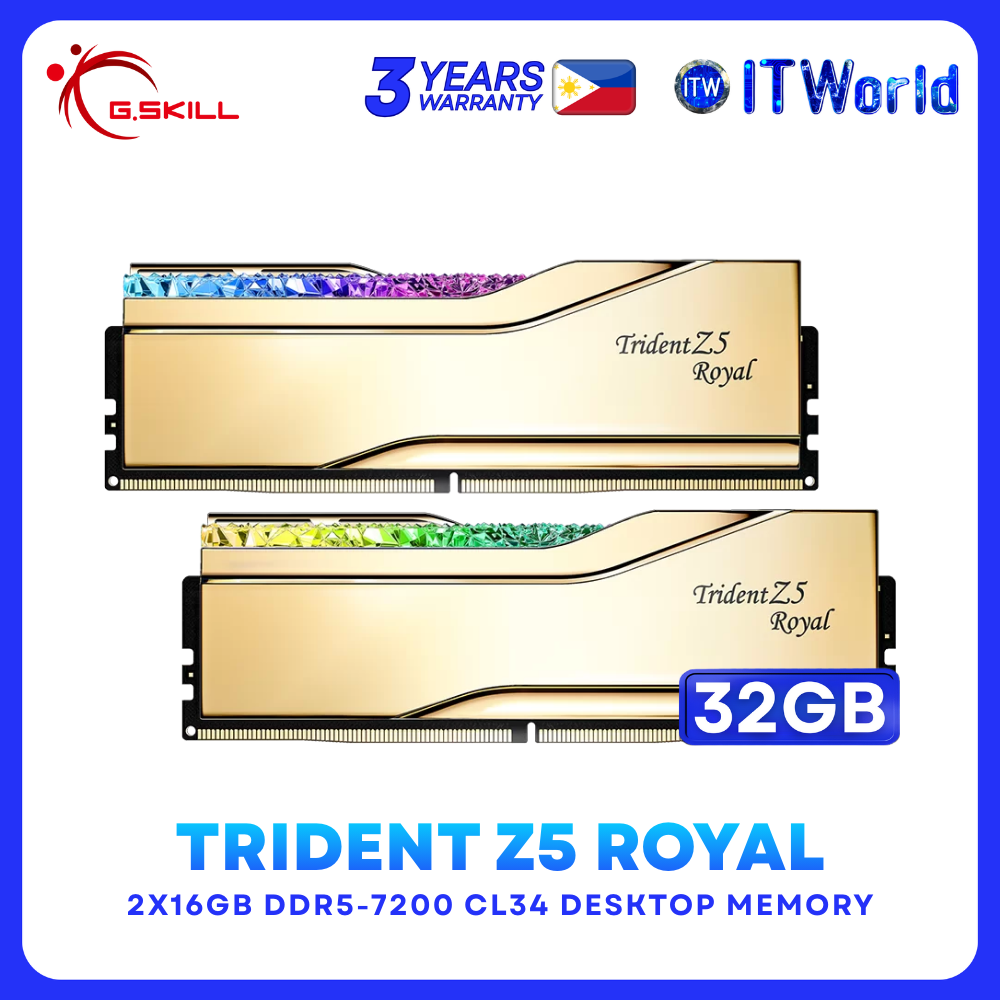 G.Skill DDR5 RAM 32GB (2x16GB) 7200Mhz Trident Z5 Royal Memory (F5-7200J3445G16GX2-TR5G)