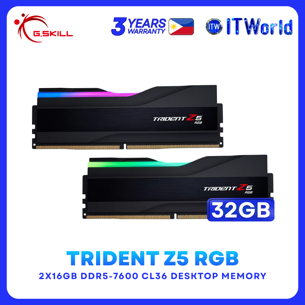 G.Skill DDR5 RAM 32GB (2x16GB) 7600Mhz Trident Z5 RGB Desktop Memory(F5-7600J3646G16GX2-TZ5RK)
