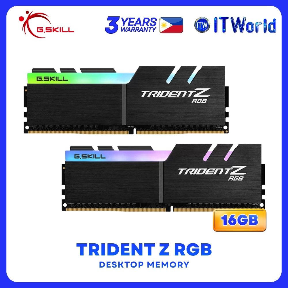 G.Skill Trident Z RGB 16GB (2x8GB) DDR4-3200Mhz Dual Desktop Memory for AMD F4-3200C16D-16GTZRX