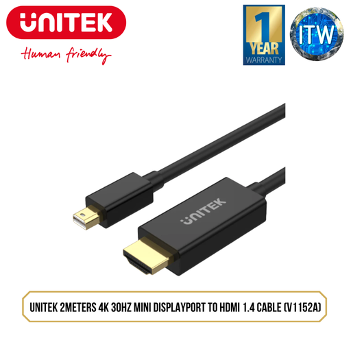 [V1152A] Unitek 2Meters 4K 30Hz Mini DisplayPort to HDMI 1.4 Cable (V1152A)