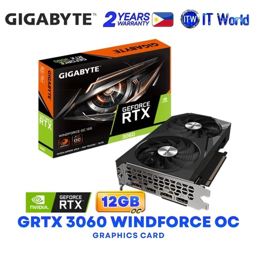 [GV-N3060WF2OC-12GD-2.0] Gigabyte Geforce RTX 3060 Windforce OC 12GB GDDR6 Dual Fans Graphics Card GV-N3060WF2OC-12GD-2.0