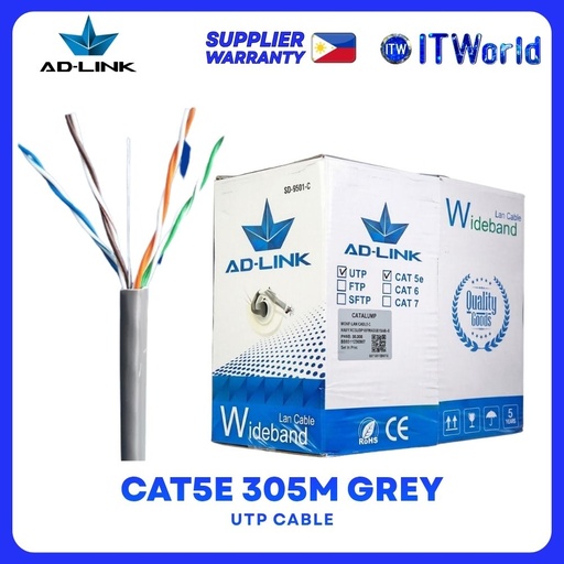 [AD-IN501-C] AD-Link UTP Cable CAT5E 305m 26AWG Copper Clad Aluminum PVC Jacket Grey AD-IN501-C