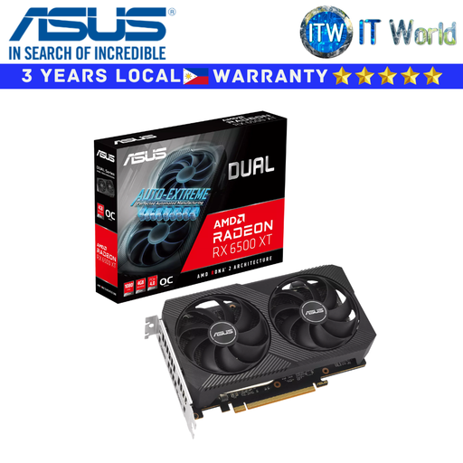 [DUAL-RX6500XT-O4G-V2] Asus Dual Radeon RX 6500 XT V2 OC Edition 4GB GDDR6 Graphics Card (DUAL-RX6500XT-O4G-V2)