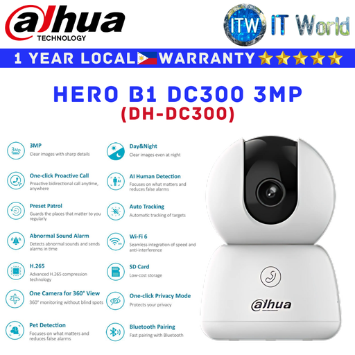 [DH-DC300] Itw | Dahua CCTV Security Camera Hero B1 DC300 3MP Indoor Fixed-Focal Wi-Fi Pan & Tilt (DH-DC300)