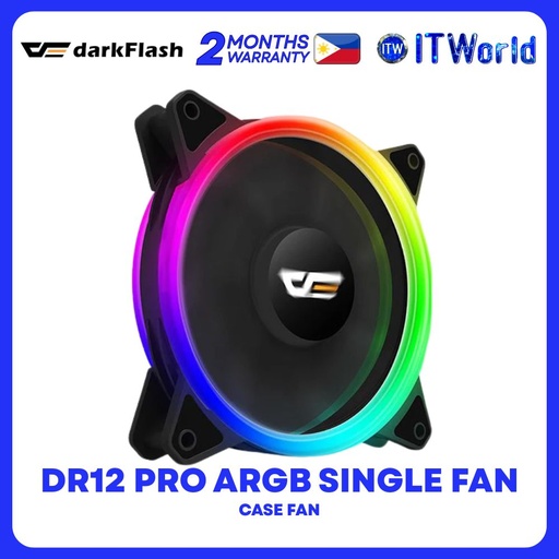 [darkFlash DR12 PRO SINGLE] darkFlash DR12 Pro ARGB 120mm Double Ring RGB Hydraulic Bearing Cooling Single Case Fan - Black