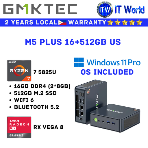 [M5 PLUS 16+512GB US] Itw | GMKtec Mini PC All in One Desktop M5 PLUS R7 5825U 16+512 (M5 PLUS 16+512GB US)