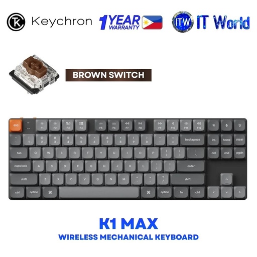 [K1M-H3 BROWN SWITCH] Keychron K1 Max RGB Backlight Hot-Swappable Wireless Mechanical Keyboard - Brown Switch K1M-H3