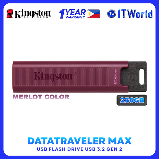 [DTMAXA/256GB] Kingston DataTraveler Max Merlot Color Series – USB-A Flash Drive, USB 3.2 Gen 2 DTMAXA/256GB