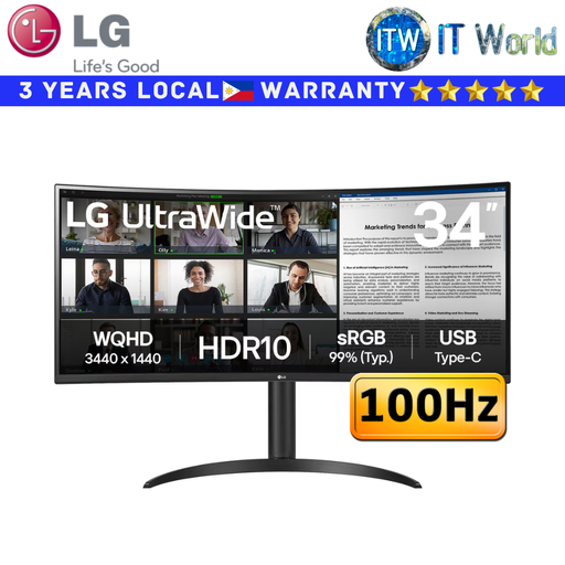 [34WR55QK-B] LG Curve Monitor 34WR55QK-B 34" 3440x1440 WQHD / 100Hz / VA Curved / 5ms GtG