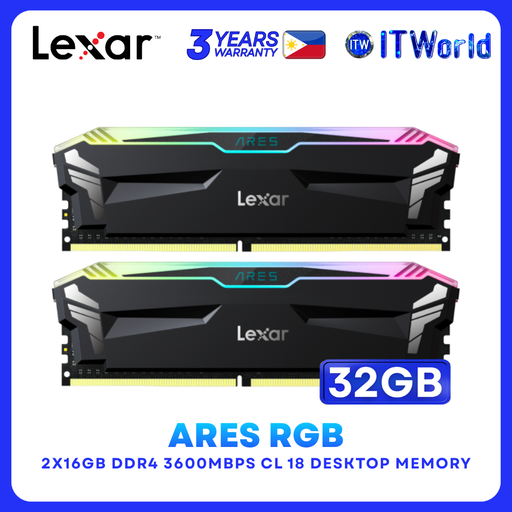 [LD4BU016G-R3600GDLA] Lexar DDR4 RAM 32GB (16GBx2) 3600Mhz ARES RGB UDIMM Desktop Memory (LD4BU016G-R3600GDLA) | itw