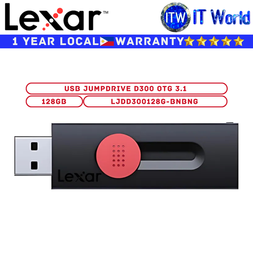 [LJDD300128G-BNBNG] Lexar USB Flash Drive JumpDrive D300 OTG USB 3.1 Gen 1 128GB (LJDD300128G-BNBNG)