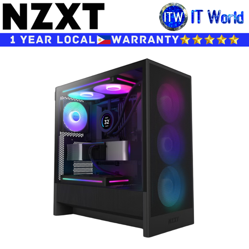 [CC-H52FB-R1] Itw | NZXT Computer PC Case H5 Flow RGB Compact ATX Mid-Tower Airflow with RGB Fans (Black | White) (Black)