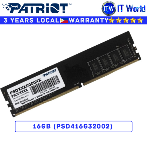 [PSD416G32002] Itw | Patriot DDR4 RAM 8GB/16GB 3200Mhz Signature Line Series Single Kit UDIMM Desktop Memory (16GB)